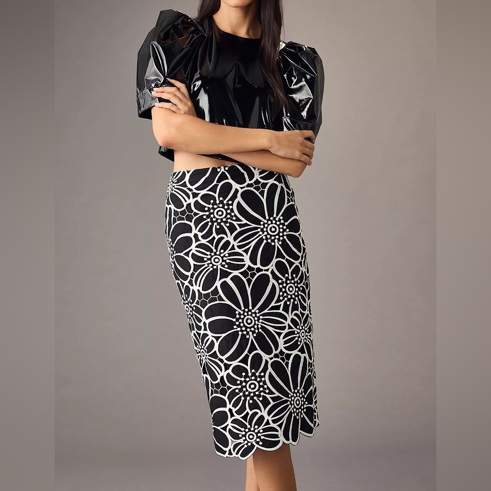 Anthropologie Maeve Floral Cutwork Skirt Size 0